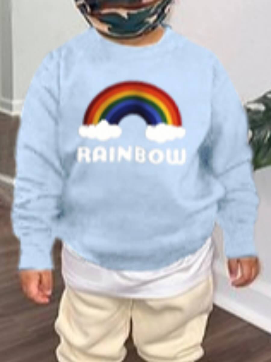 

Lovely Trendy O Neck Rainbow Striped Baby Blue Boy Hoodie