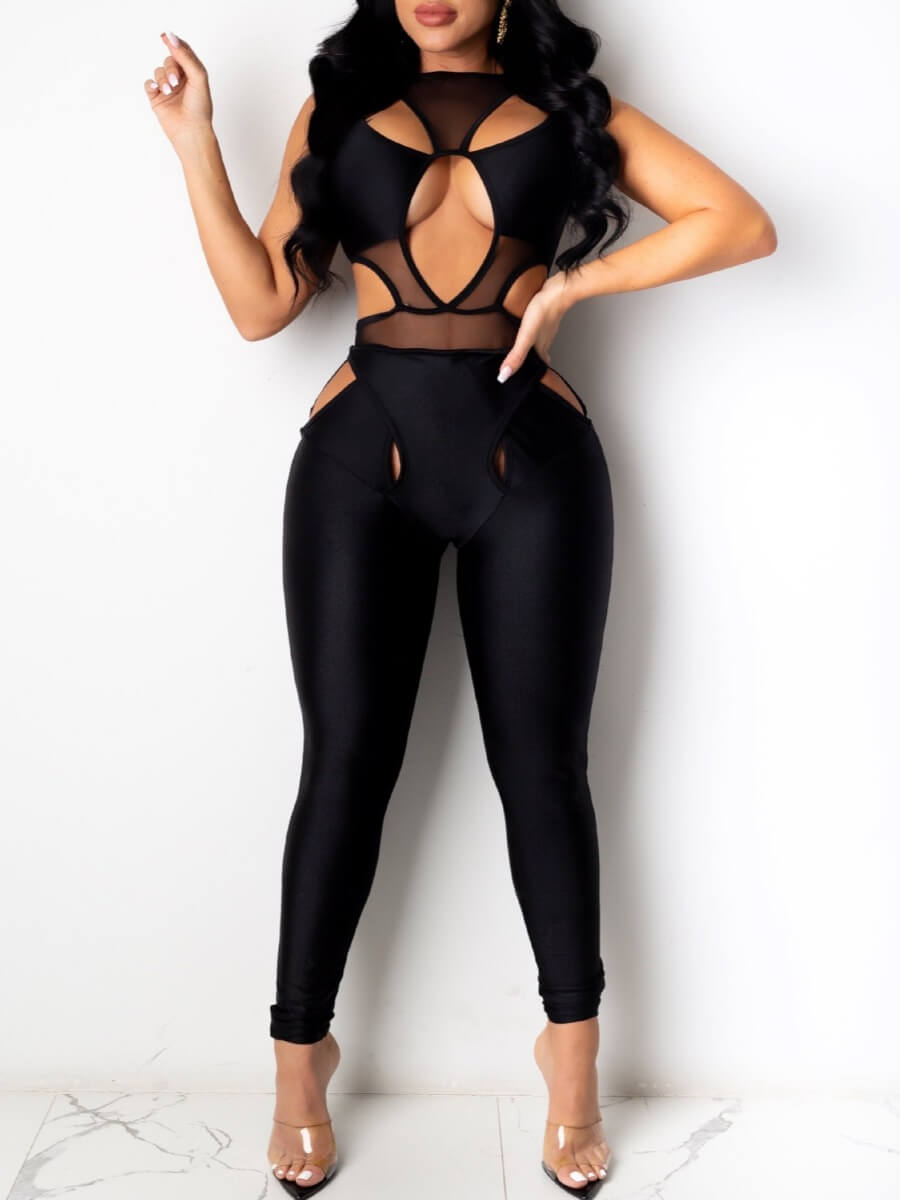 

Lovely Sexy Sleeveless Hollow-out Black One-piece Jumpsuit