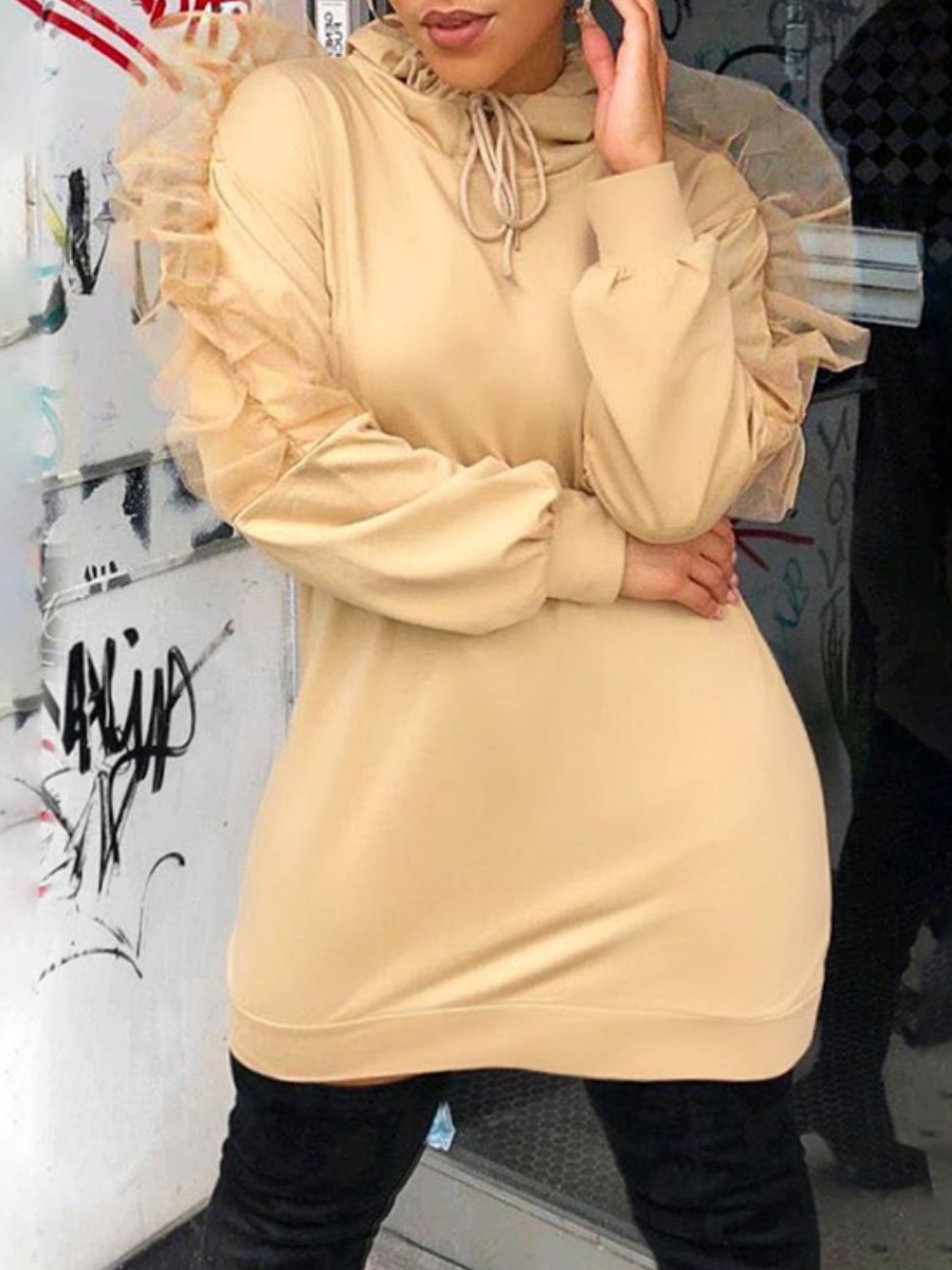

Lovely Casual Hooded Collar Patchwork Yellow Mini Plus Size Dress