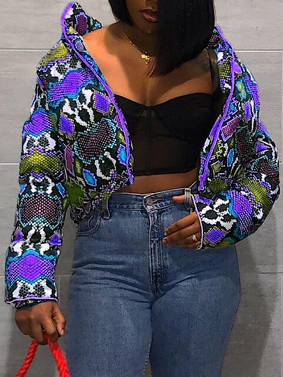 

Lovely Trendy Zipper Design Print Purple Coat