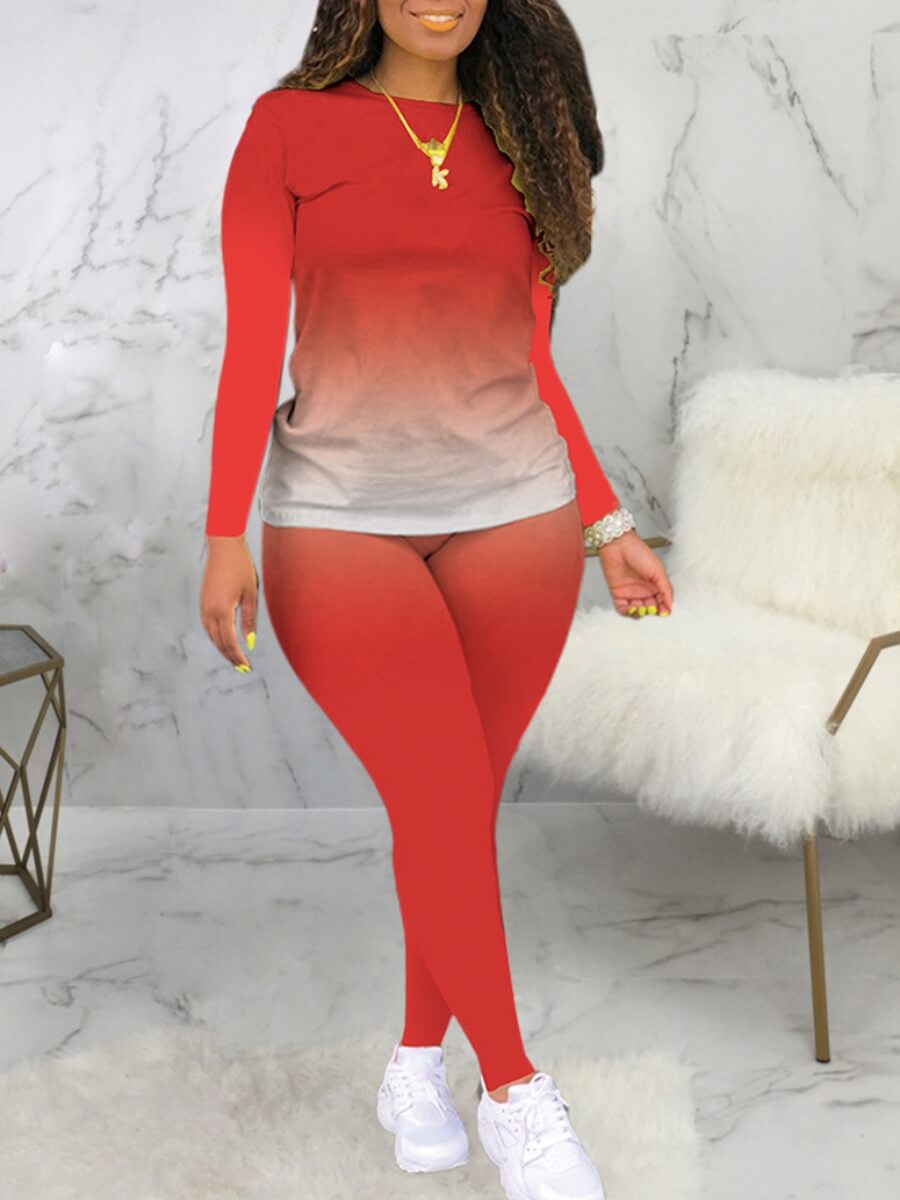 LW Plus Size Round Neck Gradient Pants Set