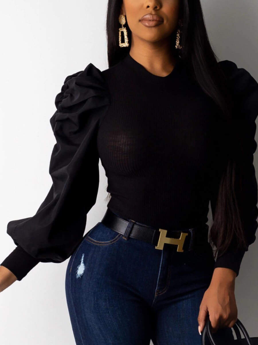 

LW Round Neck Fold Design Sweater, Black