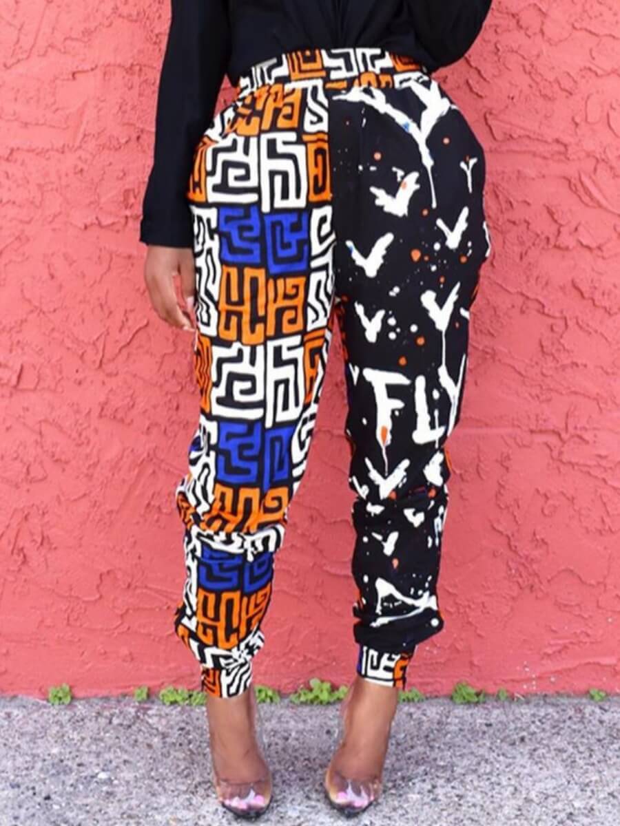 

Lovely Street Print Patchwork Yellow Pants