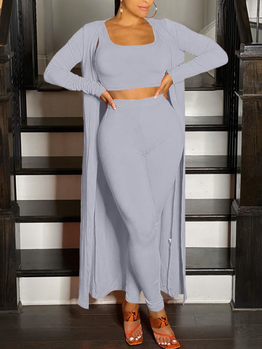 

Lovely Leisure Basic Skinny Light Grey Plus Size Two-piece Pants Set