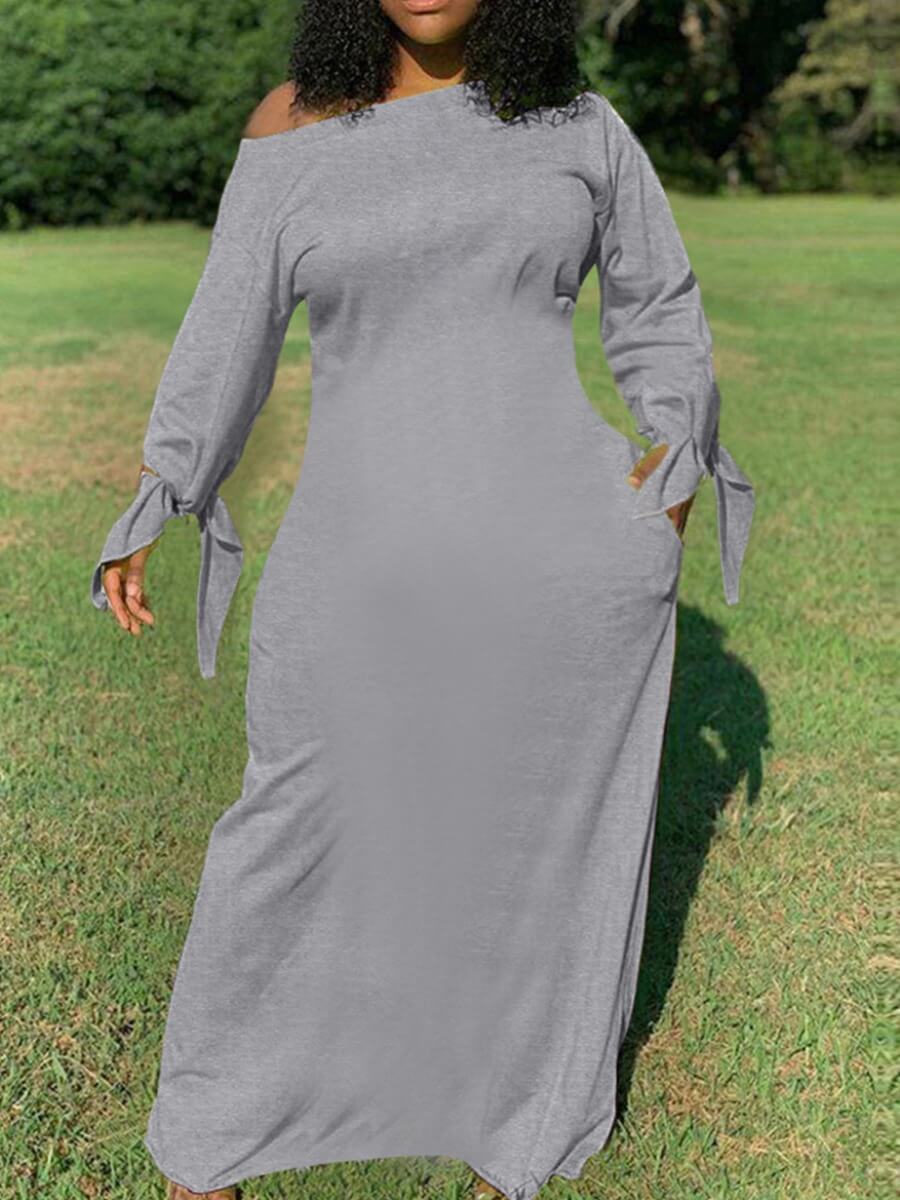 

LW BASICS Plus Size Casual Loose Grey Maxi Dress