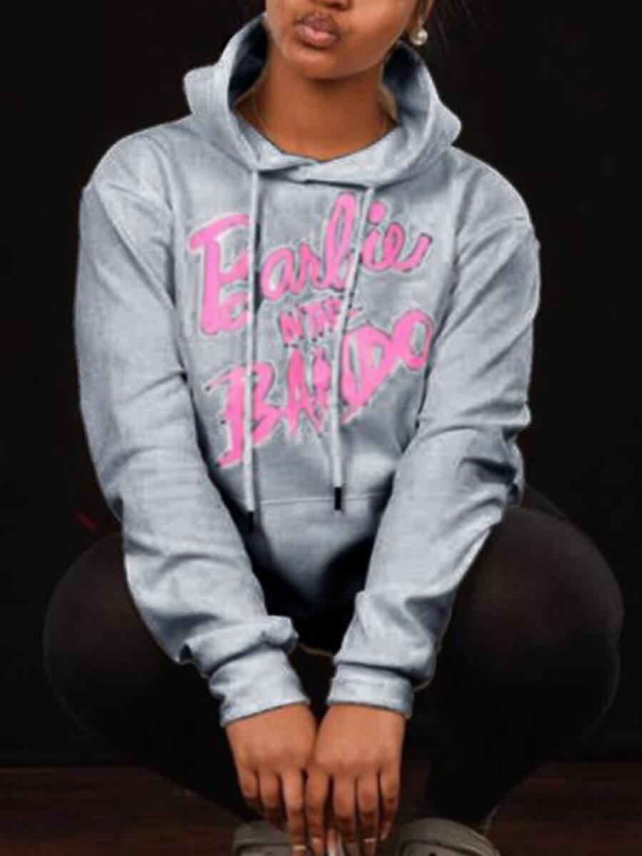 

Lovely Casual Hooded Collar Letter Print White Plus Size Hoodie, Grey