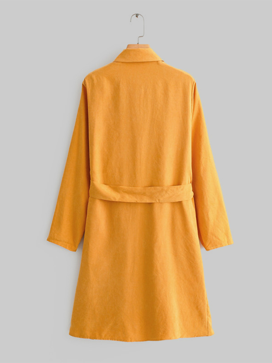 Lovely Trendy Turndown Collar Buttons Design Yellow Mini Dress