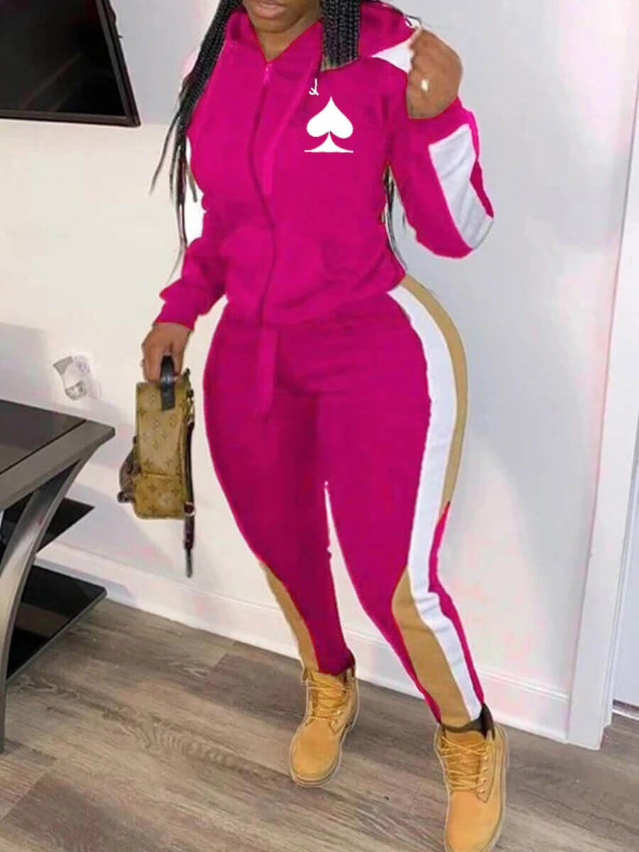 

Lovely Leisure Hooded Collar Patchwork Wine Red Plus Size Two-piece Pants Set