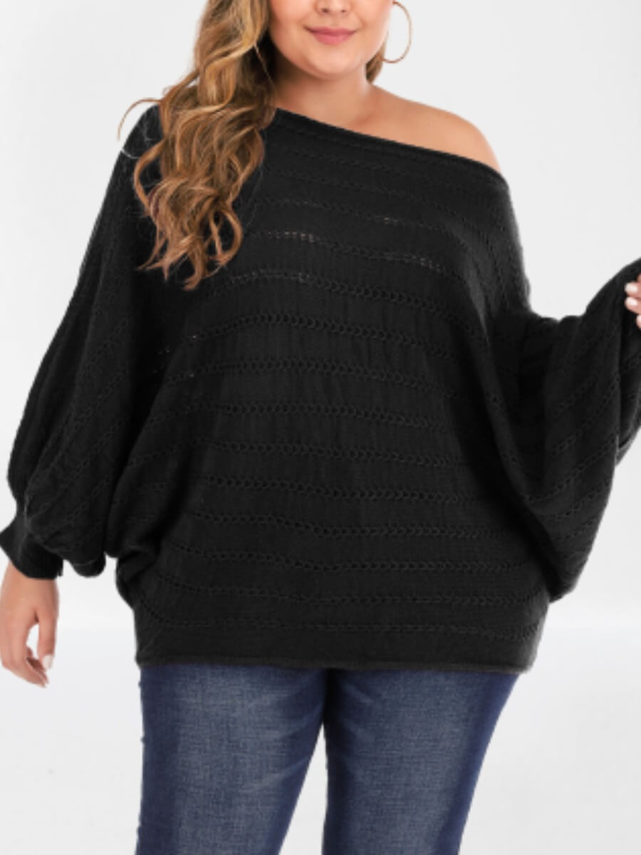 

Lovely Casual Batwing Sleeves Loose Black Plus Size Sweater