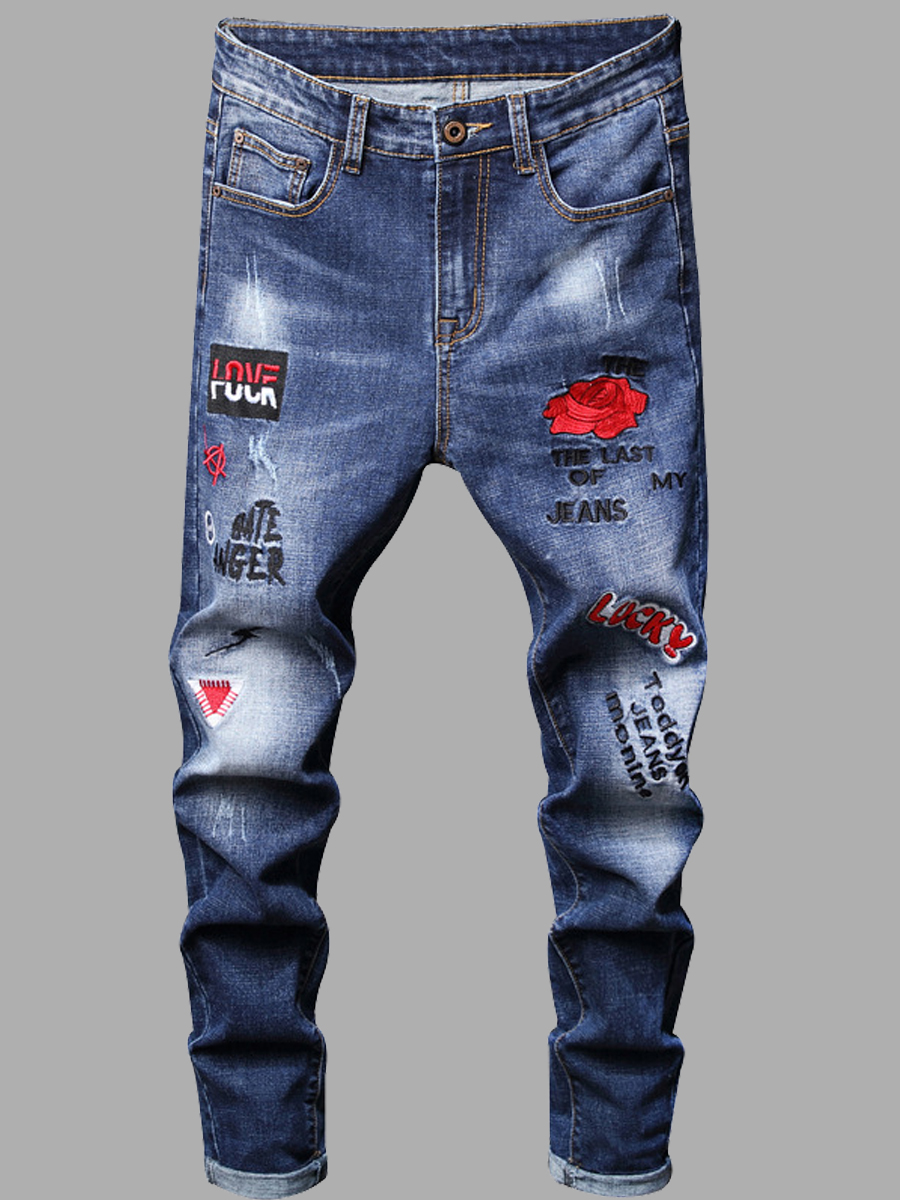 

Lovely Street Letter Print Blue Men Jeans