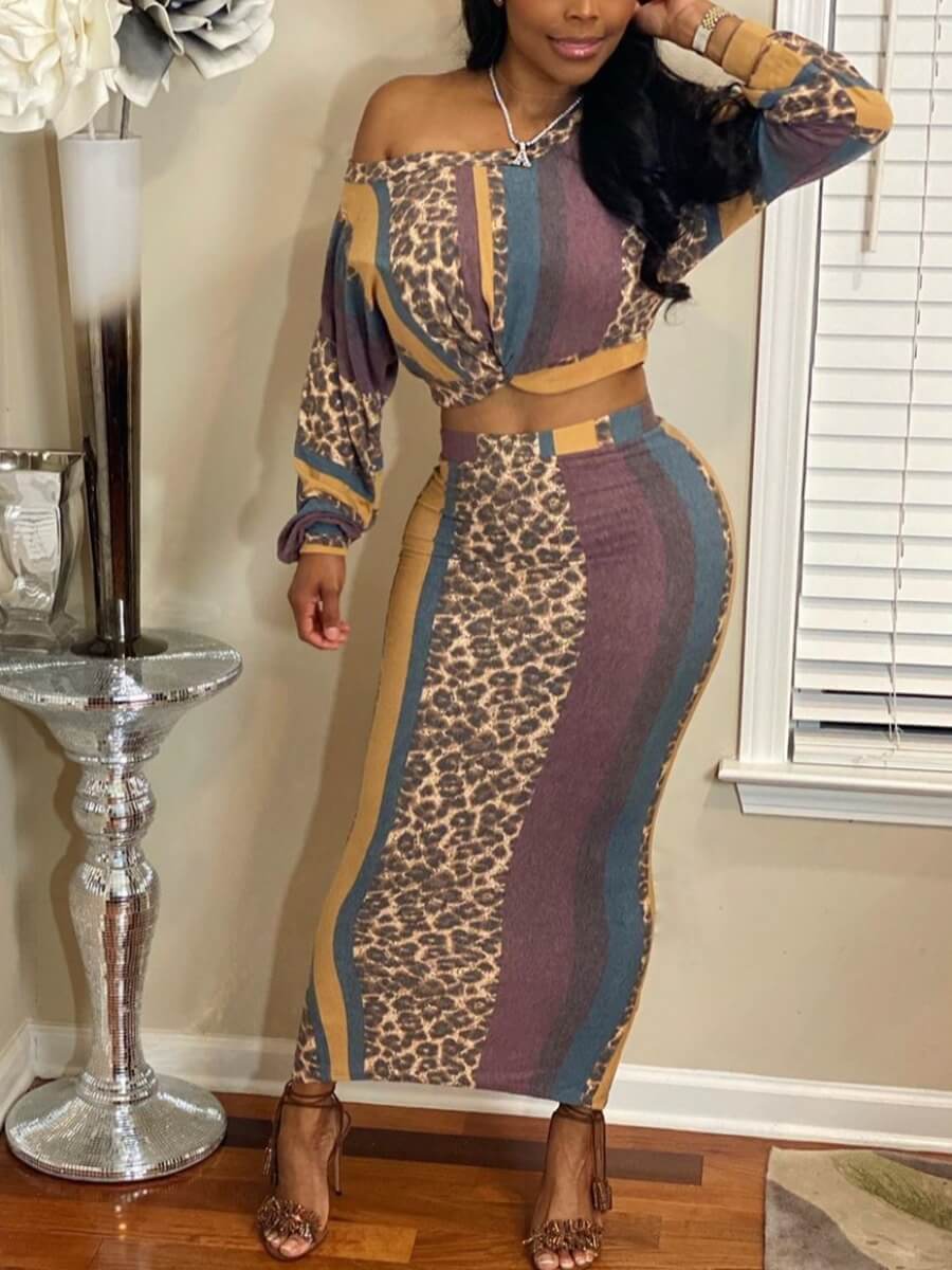 

Lovely Casual Color-lump Patchwork Multicolor Two Piece Skirt Set, Multi