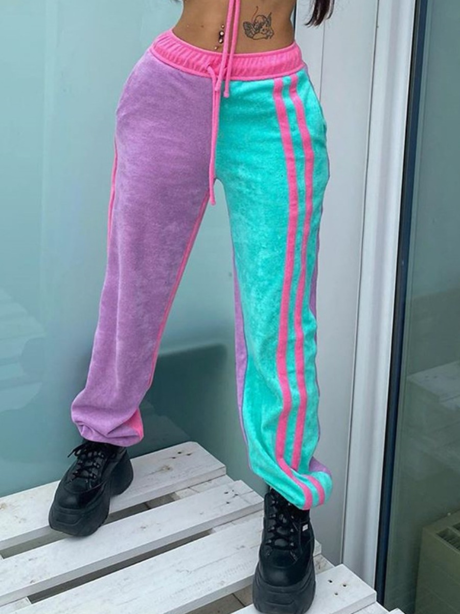 

Lovely Casual Patchwork Loose Purple Pants