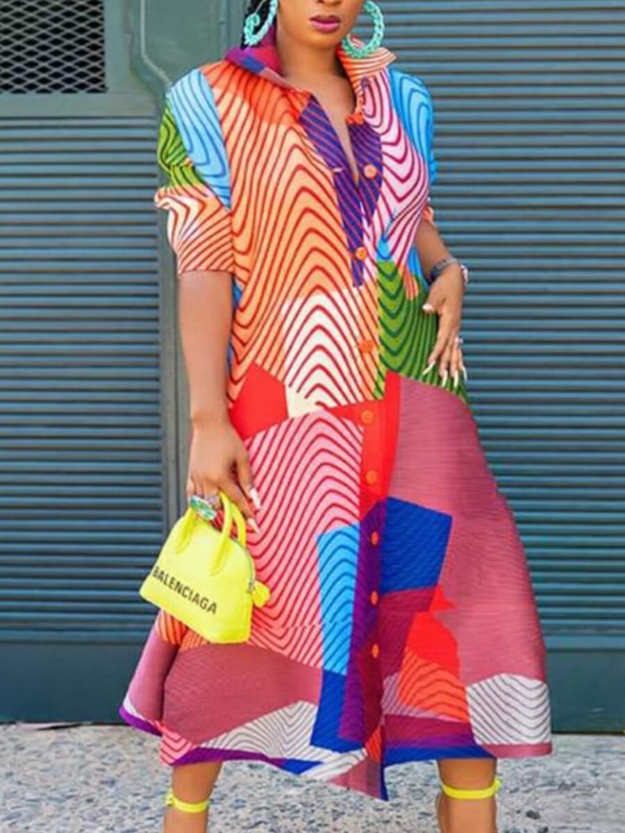 

Lovely Stylish Striped Print Multicolor Long Coat, Multi