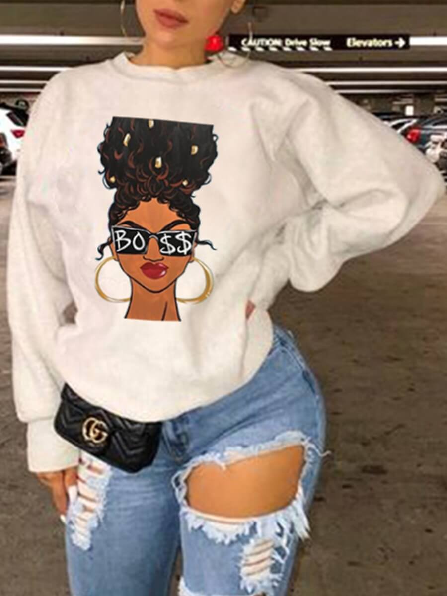 

LW Leisure O Neck Print White Hoodie