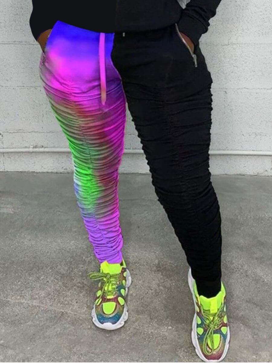 

Lovely Casual Patchwork Tie-dye Purple Plus Size Pants