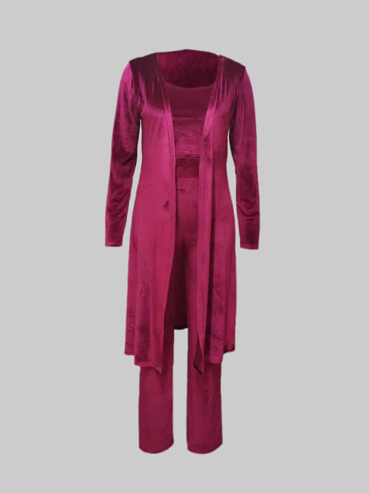 

Lovely Trendy O Neck Basic Skinny Wine Red Plus Size Two-piece Pants Set