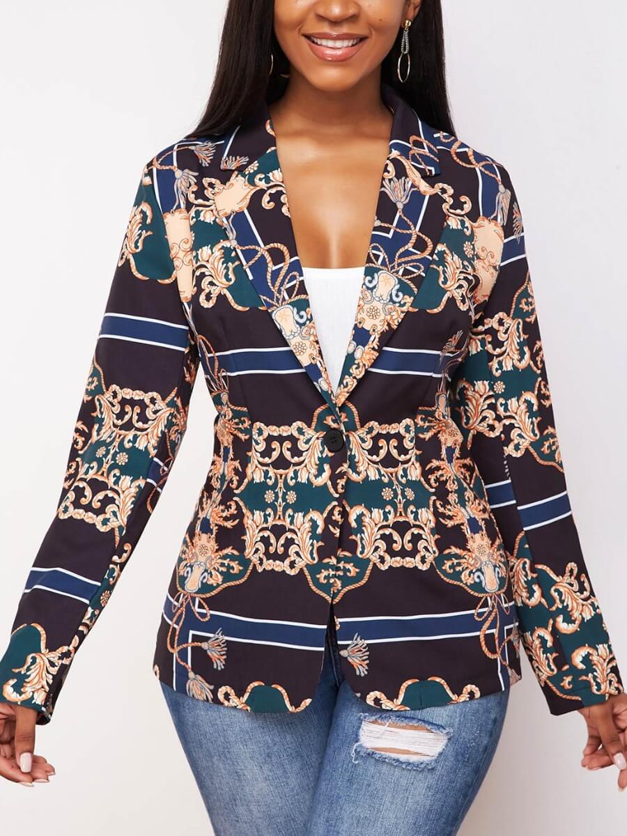 

Lovely Trendy Turndown Collar Print Black Blazer