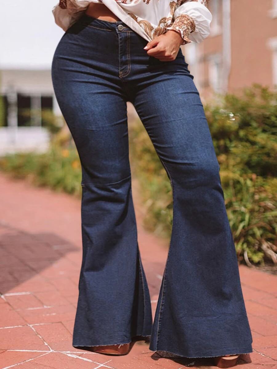 

Lovely Casual High-waisted Basic Deep Blue Jeans
