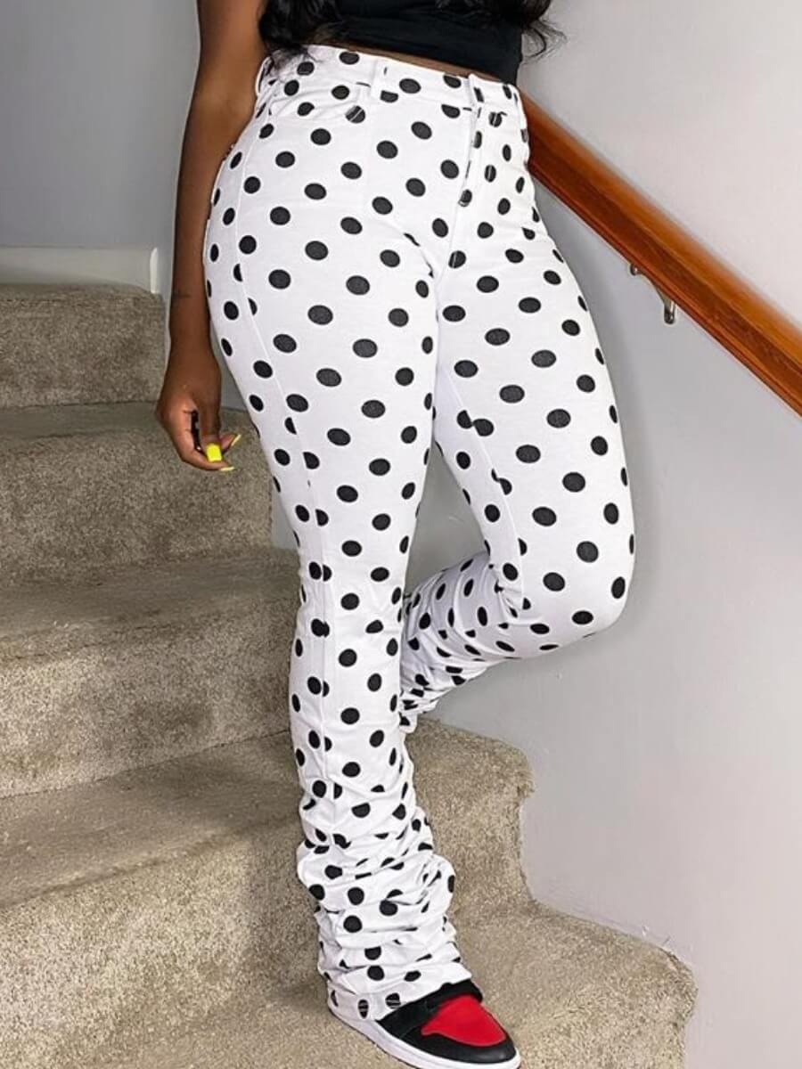

Lovely Trendy Dot Print Skinny White Pants