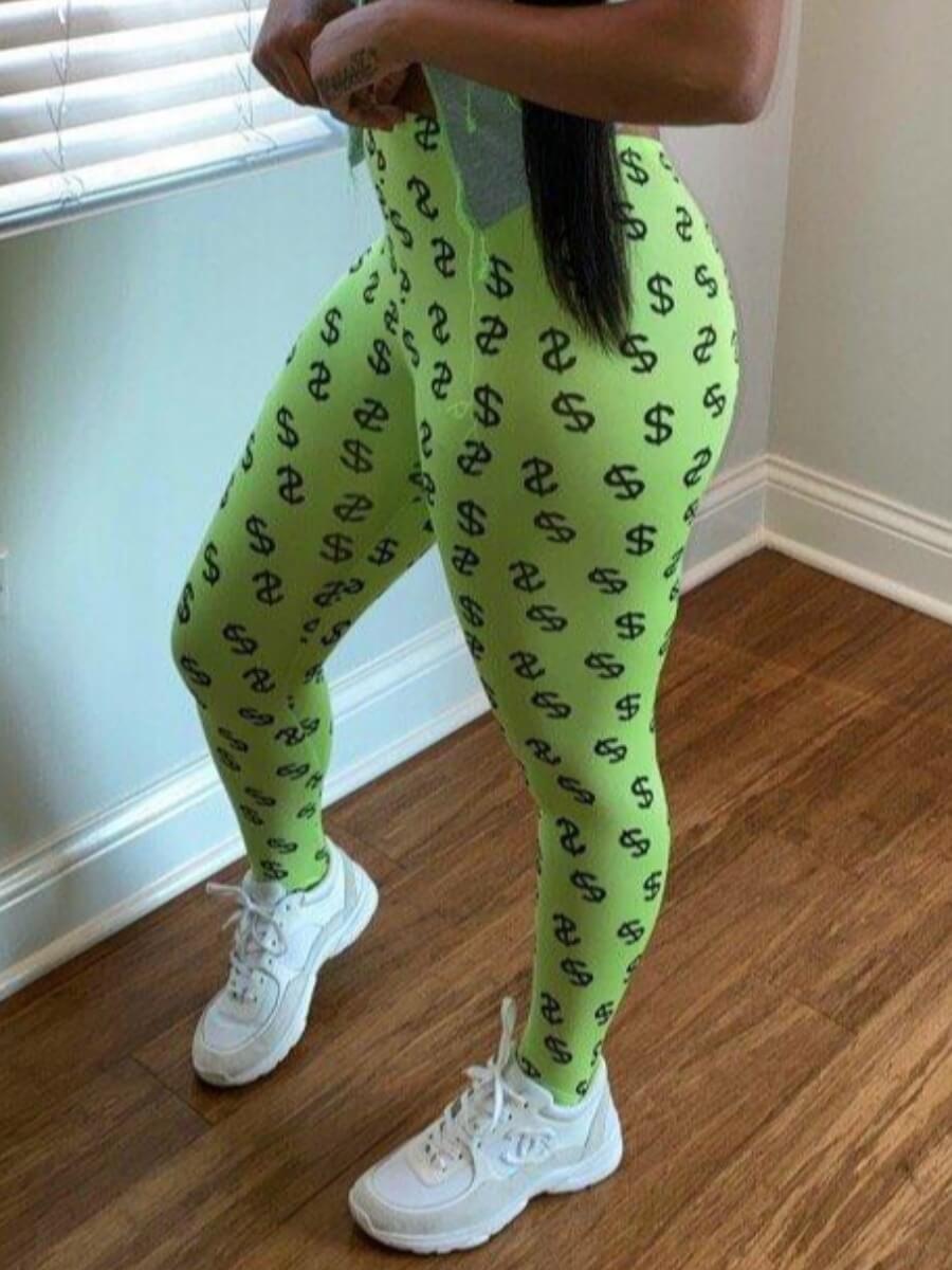 

Lovely Sportswear Print Skinny Green Pants