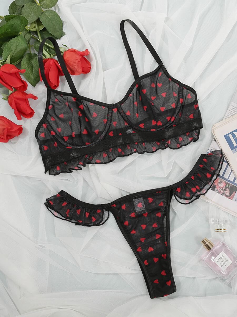 

Lovely Sexy Spaghetti Strap Dot Print See-through Black Sleepwear
