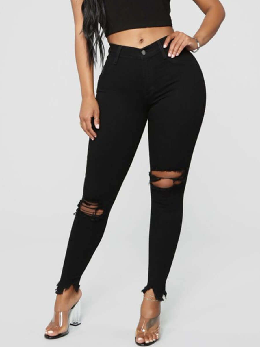 Lovelywholesale coupon: LW Casual Hollow-out Skinny Black Jeans