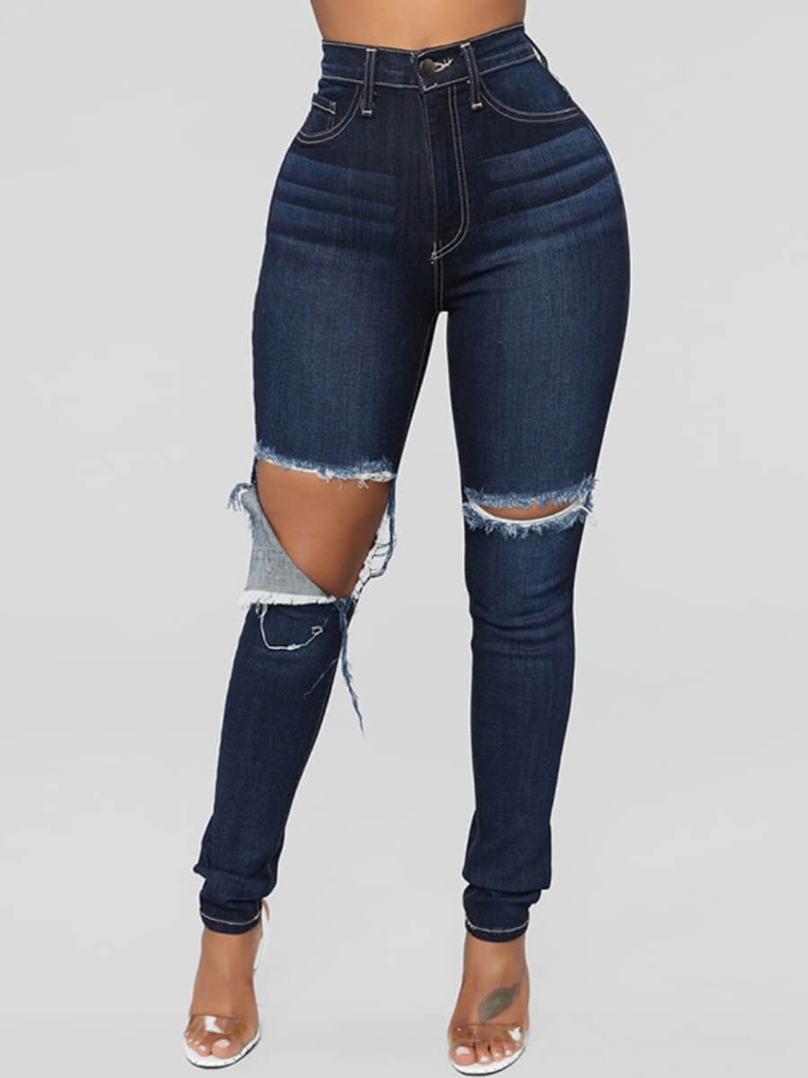 

Lovely Street Hollow-out Skinny Blue Jeans