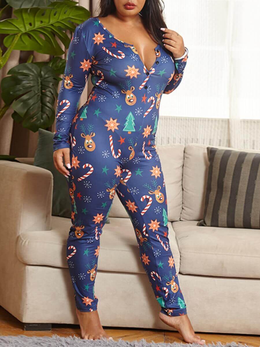 

Lovely Casual Print Skinny Dark Blue One-piece Jumpsuit