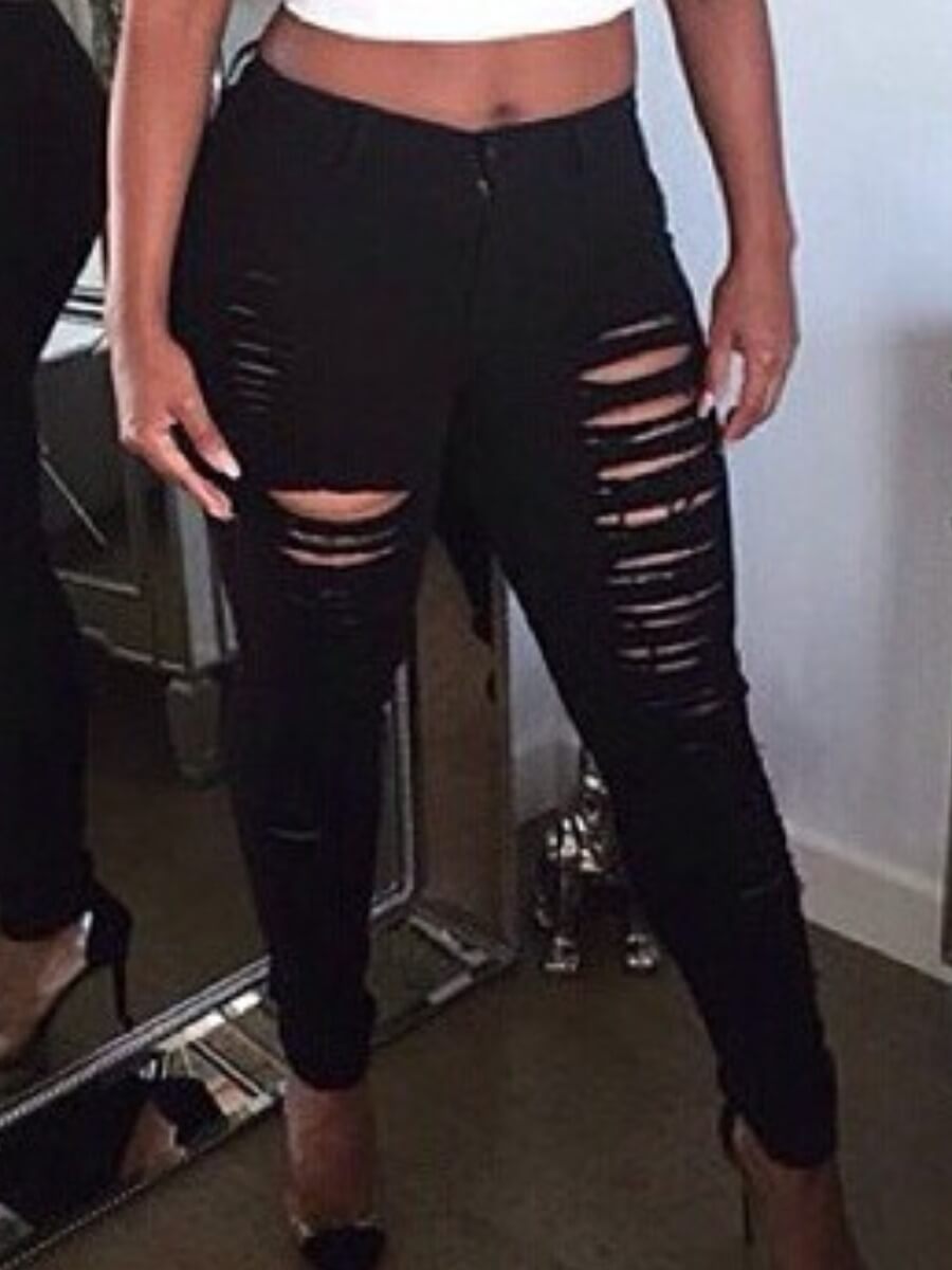 

Lovely Street Broken Holes Black Jeans