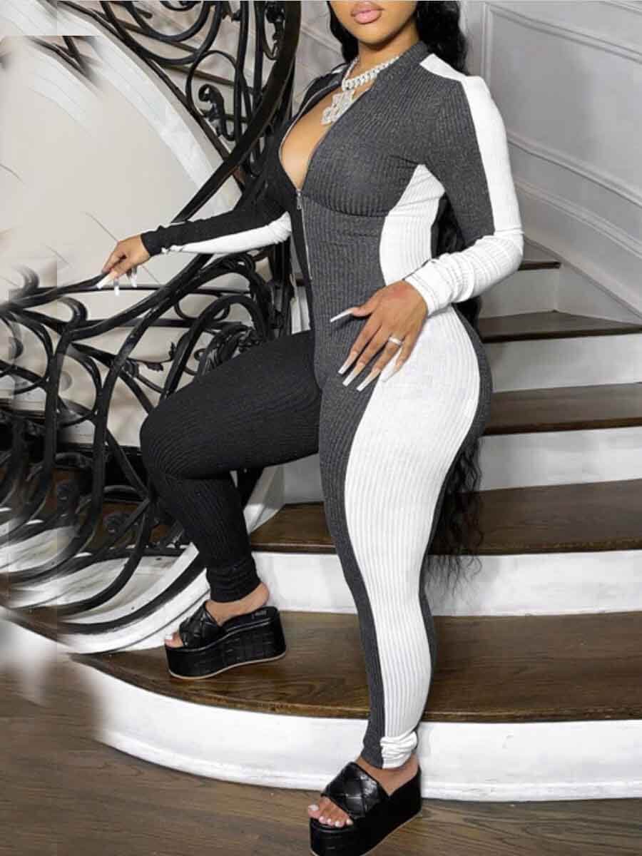 

Lovely Casual Patchwork Skinny Black Loungewear