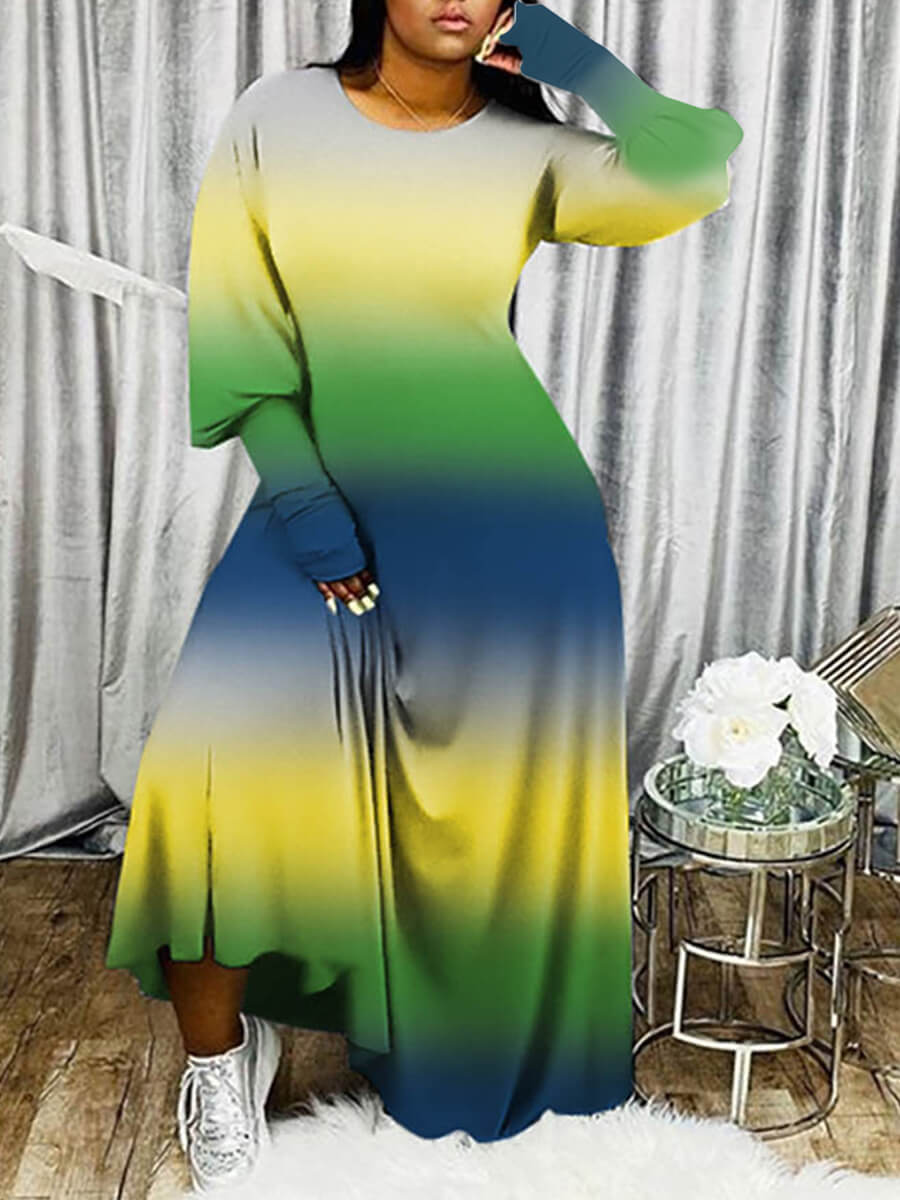 

Lovely Casual O Neck Gradient Green Maxi Dress
