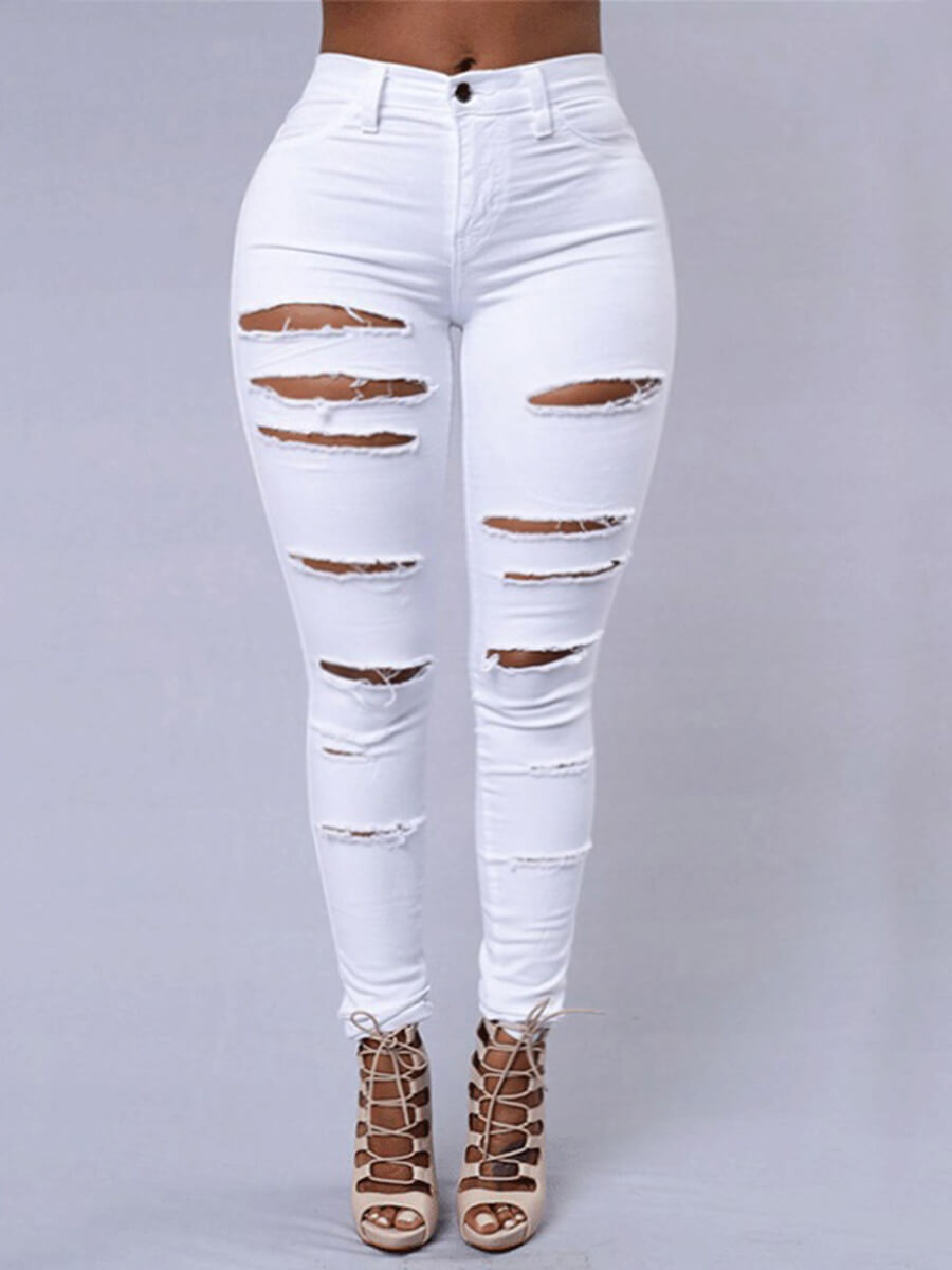 

Lovely Street Broken Holes White Plus Size Jeans