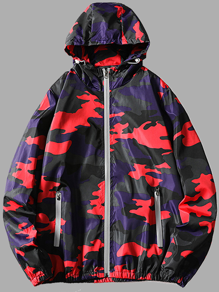 

lovely Casual Hooded Collar Camo Print Red Men Jacket