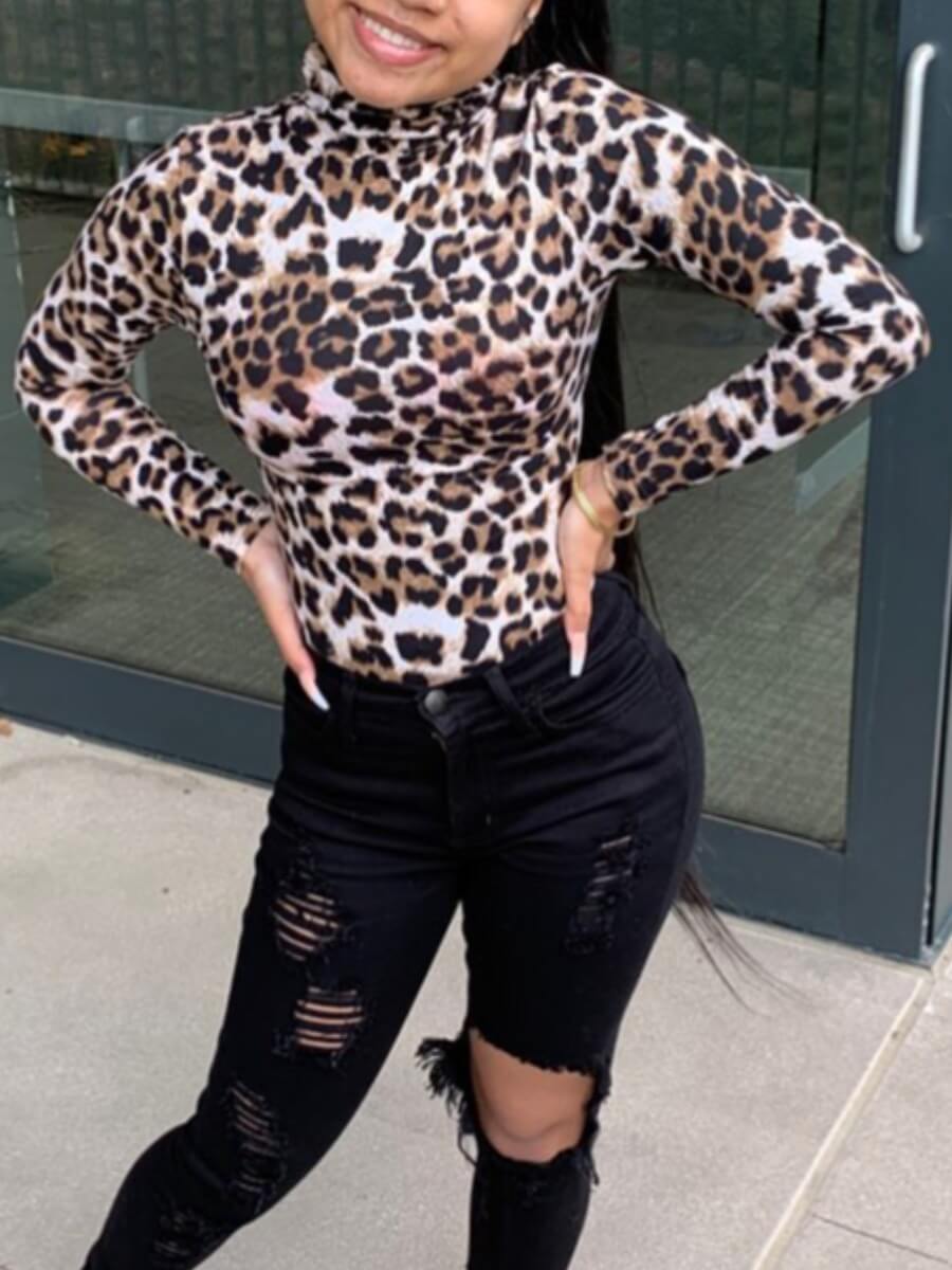 

Lovely Sexy Leopard Print Skinny Bodysuit