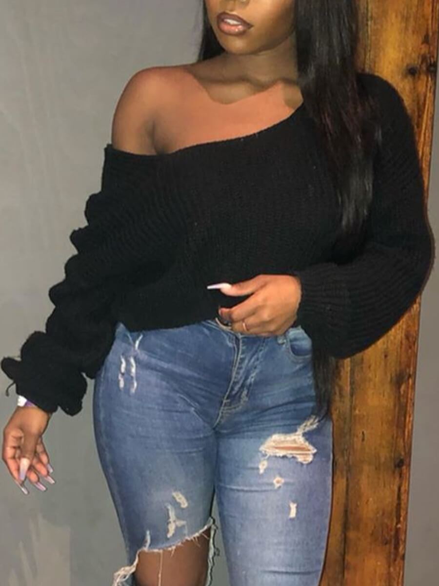 

Lovely Stylish Fold Design Black Sweater