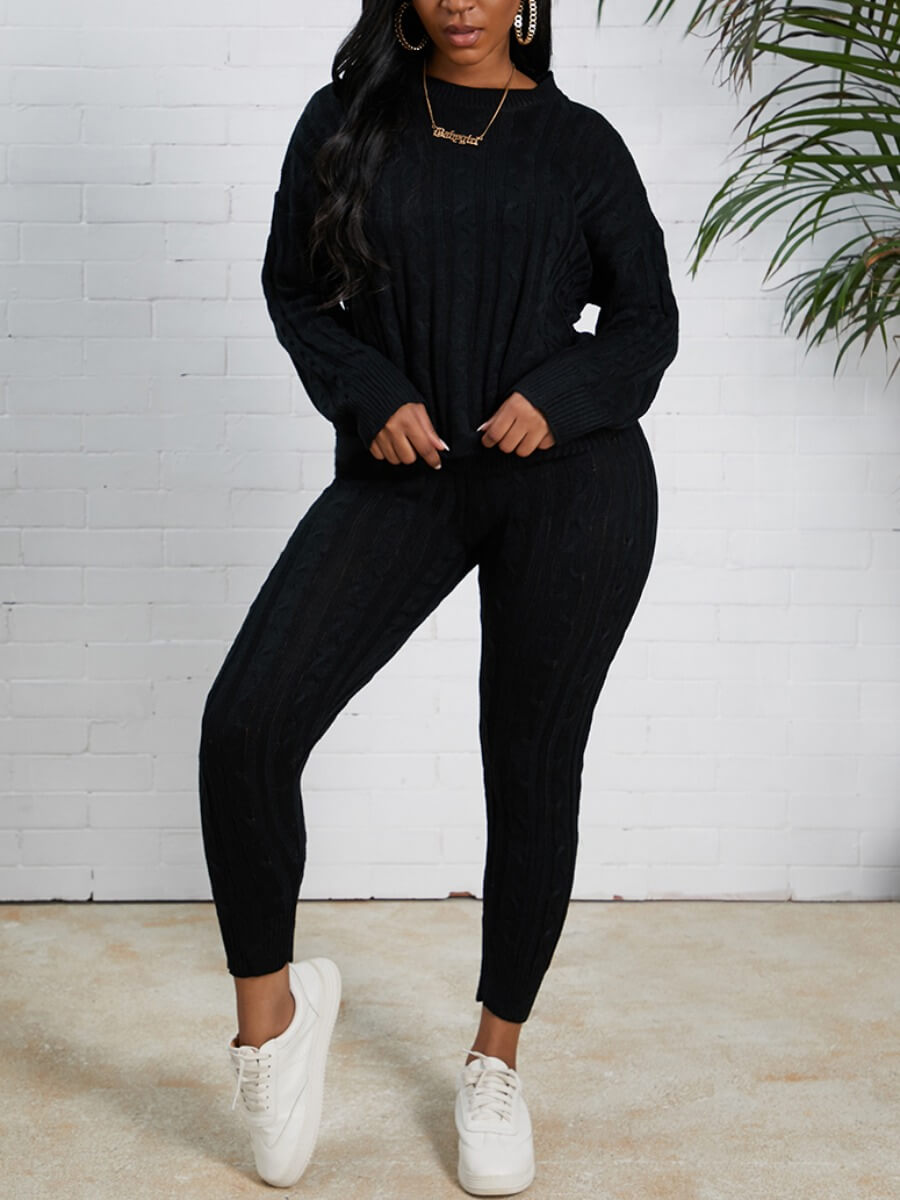 

Lovely Casual O Neck Striped Black Two-piece Pants Set