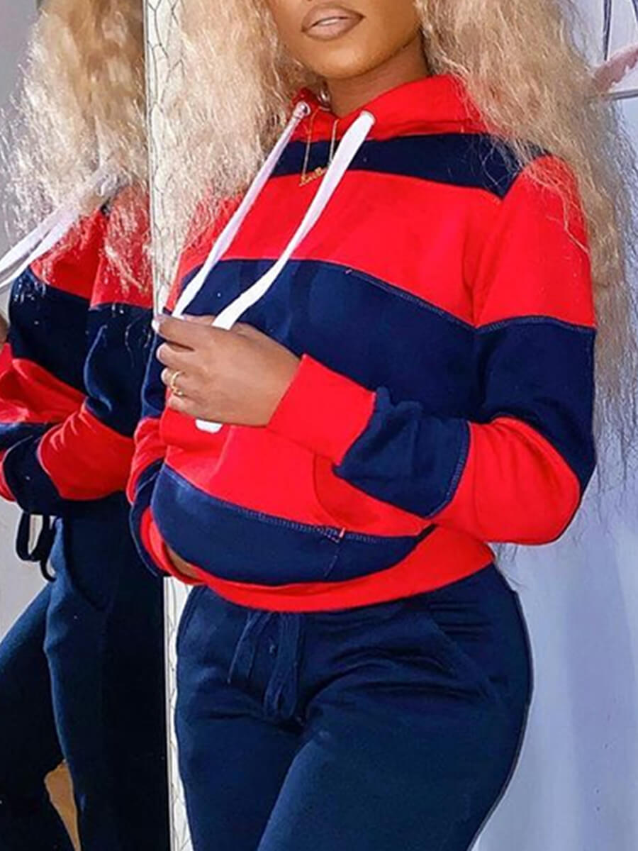 

Lovely Casual Hooded Collar Striped Red Hoodie