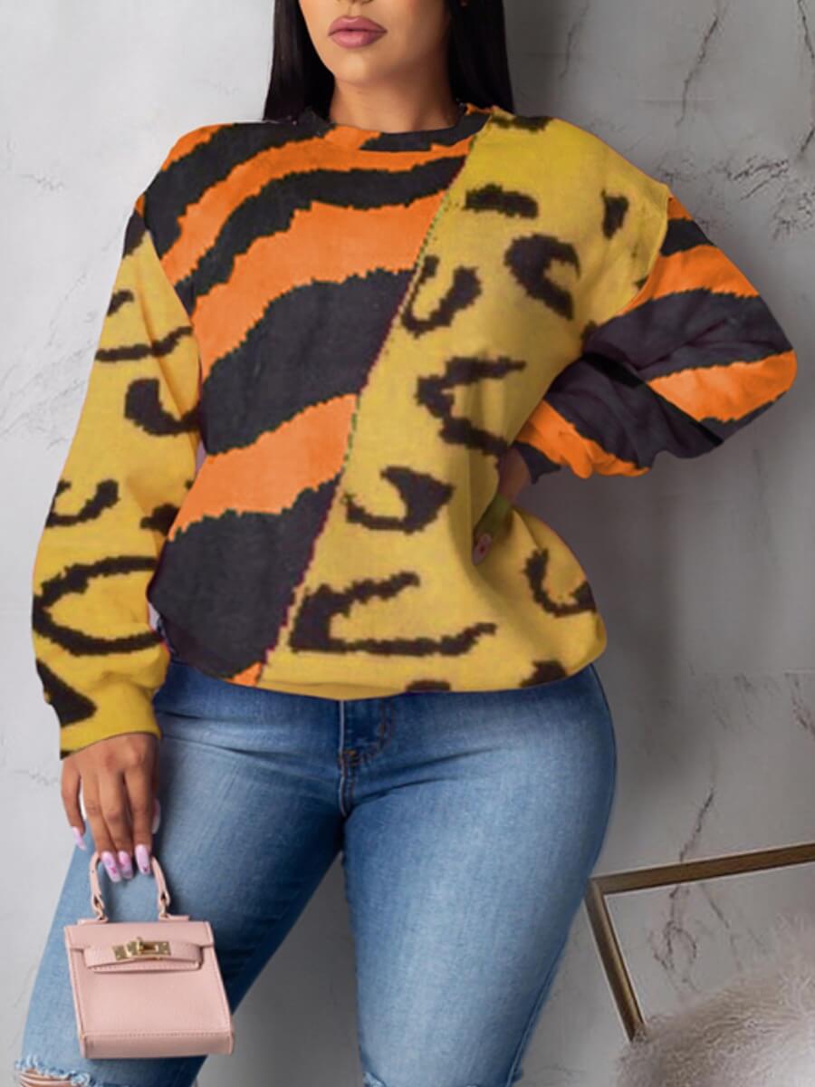 

Lovely Casual O Neck Print Patchwork Yellow Plus Size Hoodie