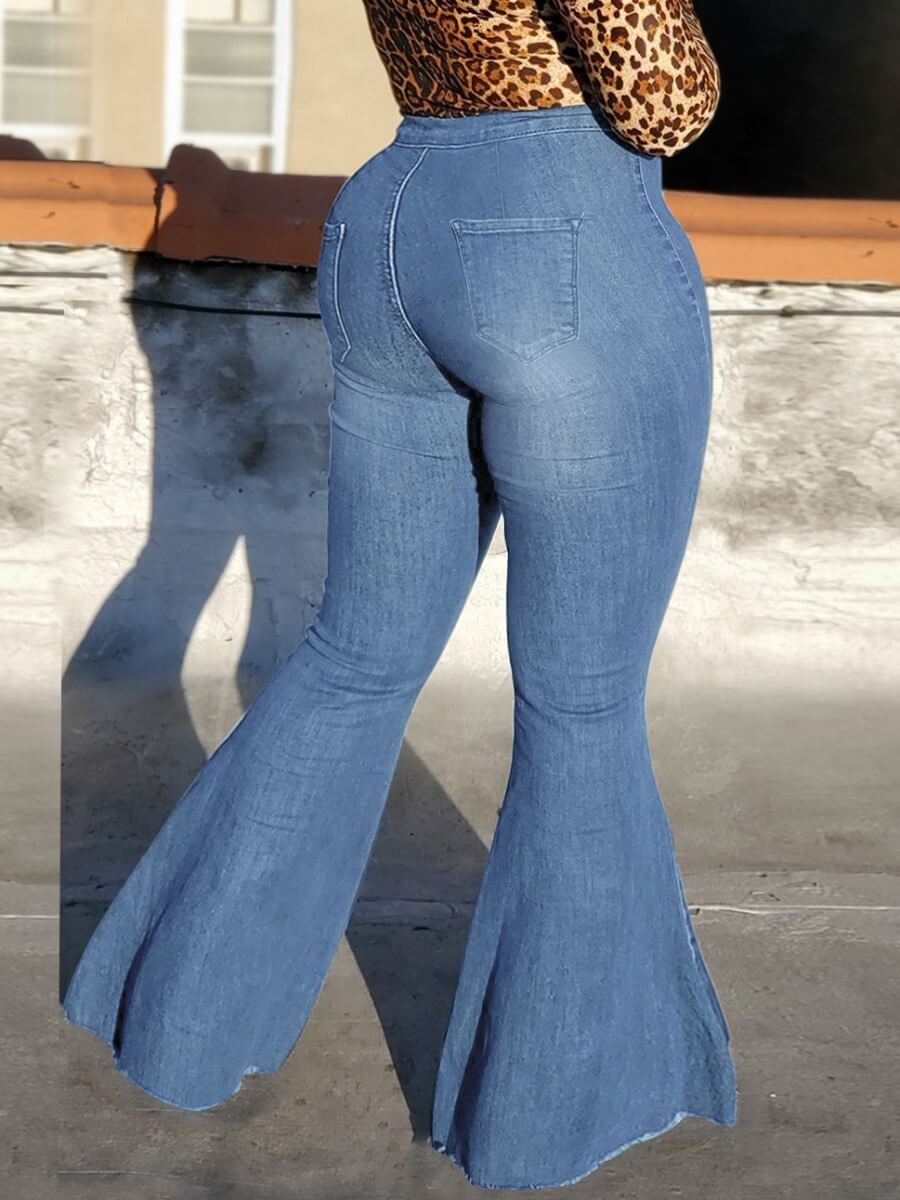 

Lovely Stylish High-waisted Flared Baby Blue Jeans