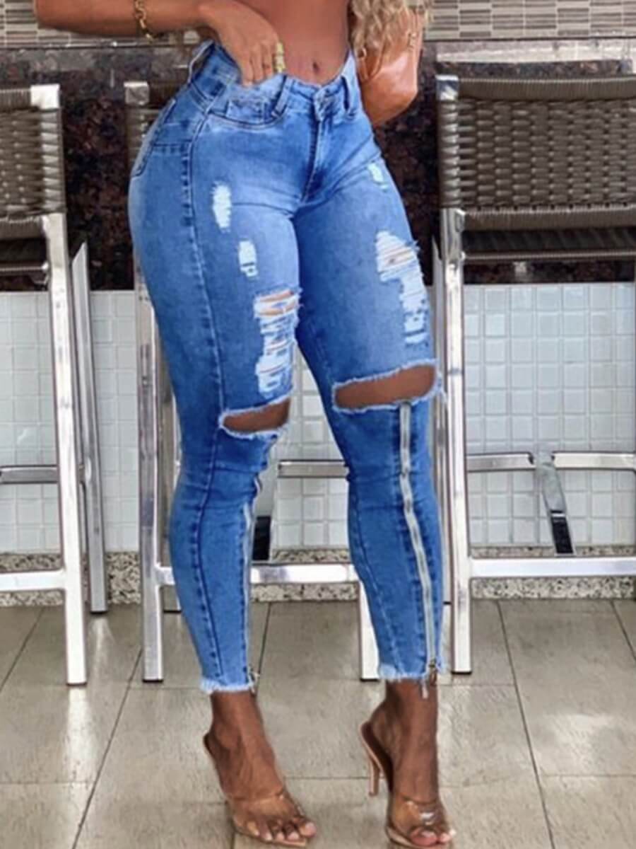 

Lovely Street Broken Holes Skinny Deep Blue Jeans