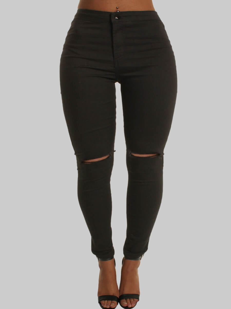 

Lovely Casual Hollow-out Skinny Black Jeans