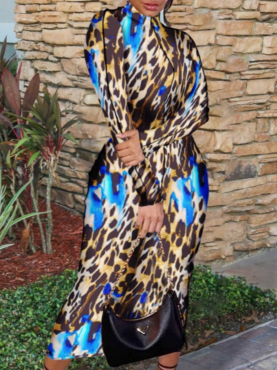 

LW Half A Turtleneck Leopard Print Bodycon Dress