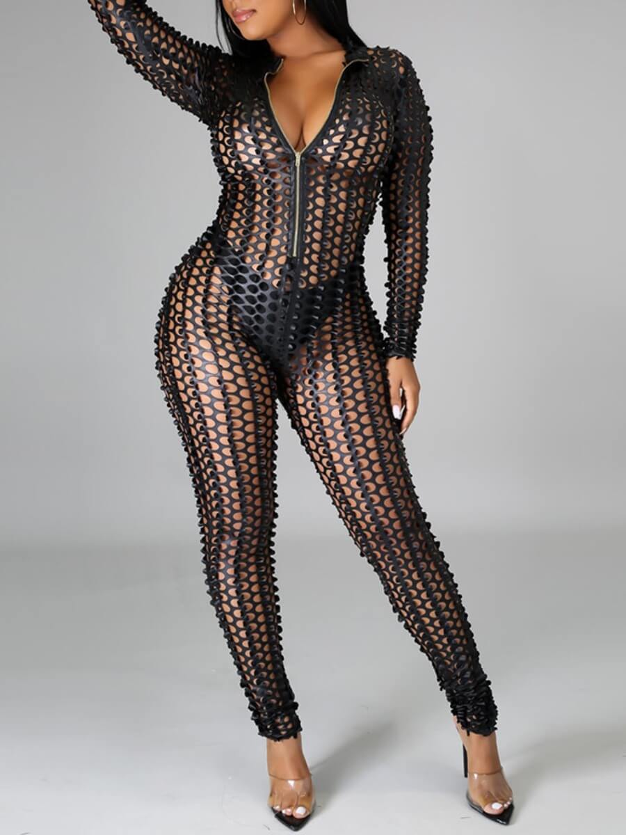 

Lovely Stylish Zipper Design Skinny Black One-piece Jumpsuit