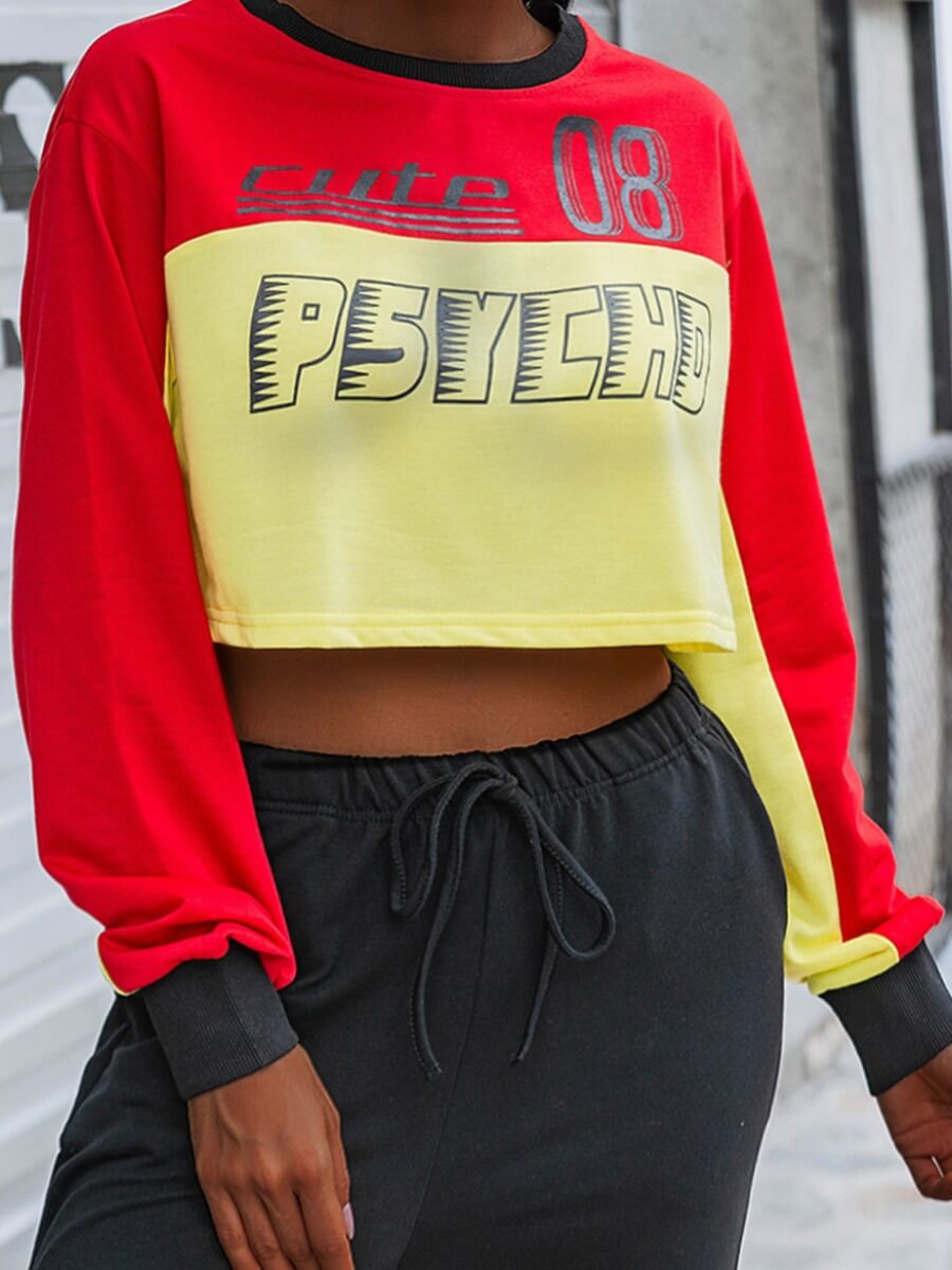 

Lovely Leisure O Neck Letter Print Patchwork Yellow Hoodie