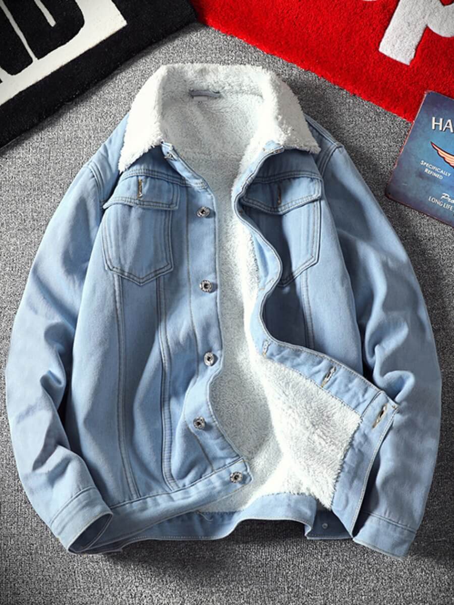 

Lovely Casual Turndown Collar Buttons Design Blue Men Denim Jacket