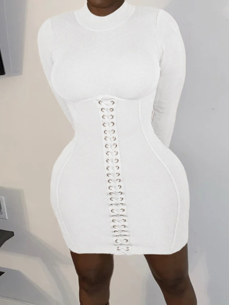 

Lovely Sexy Bandage Design White Mini Dress