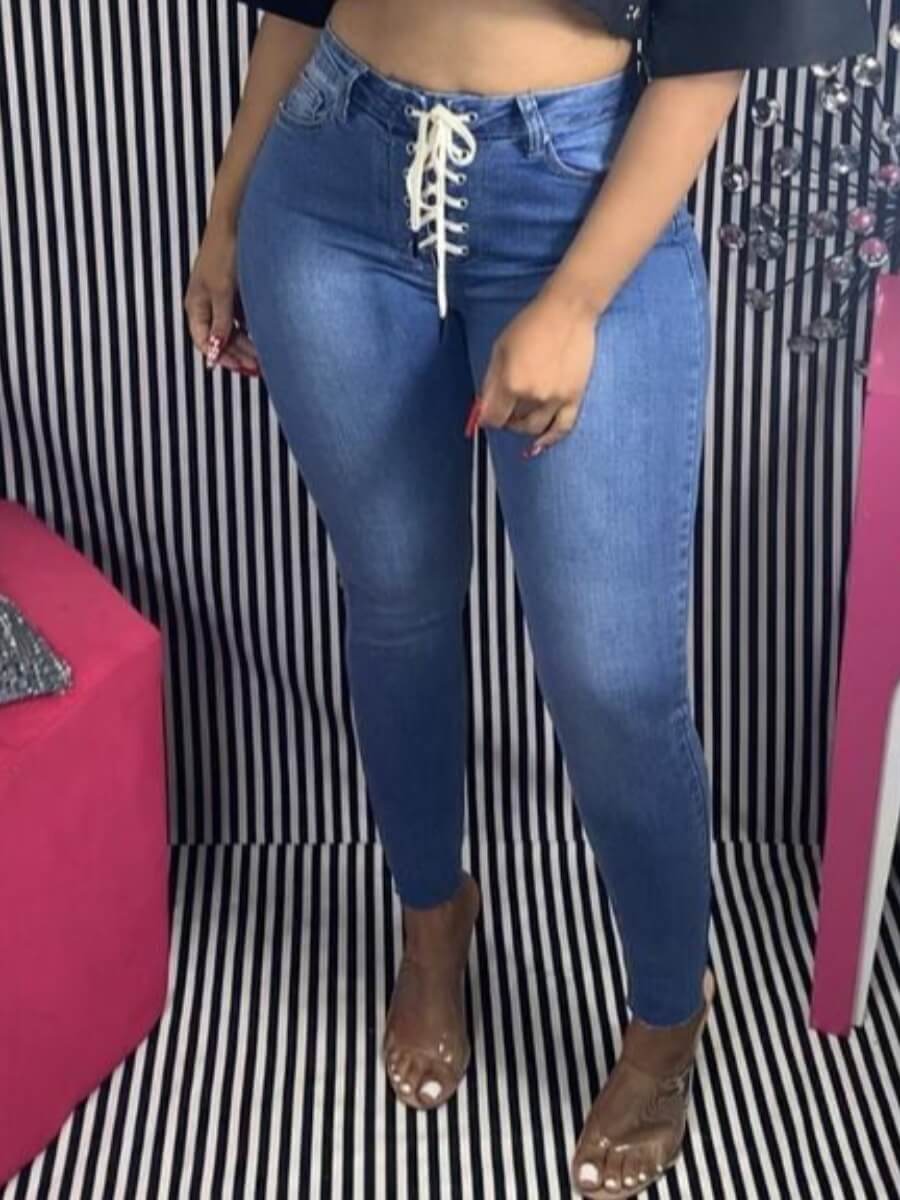 

Lovely Street Bandage Design Skinny Blue Jeans