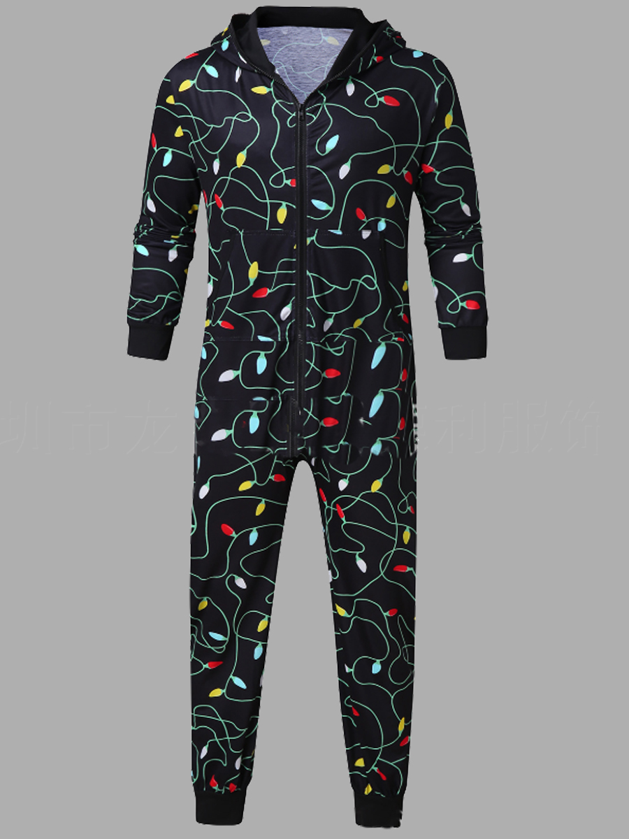 

lovely Casual Hooded Collar Print Green Men One-piece Jumpsuit