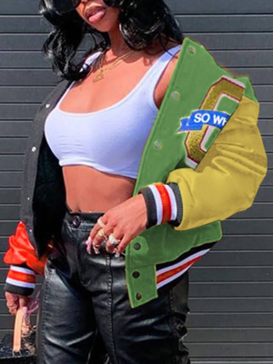 

LW Stylish Print Patchwork Green Jacket