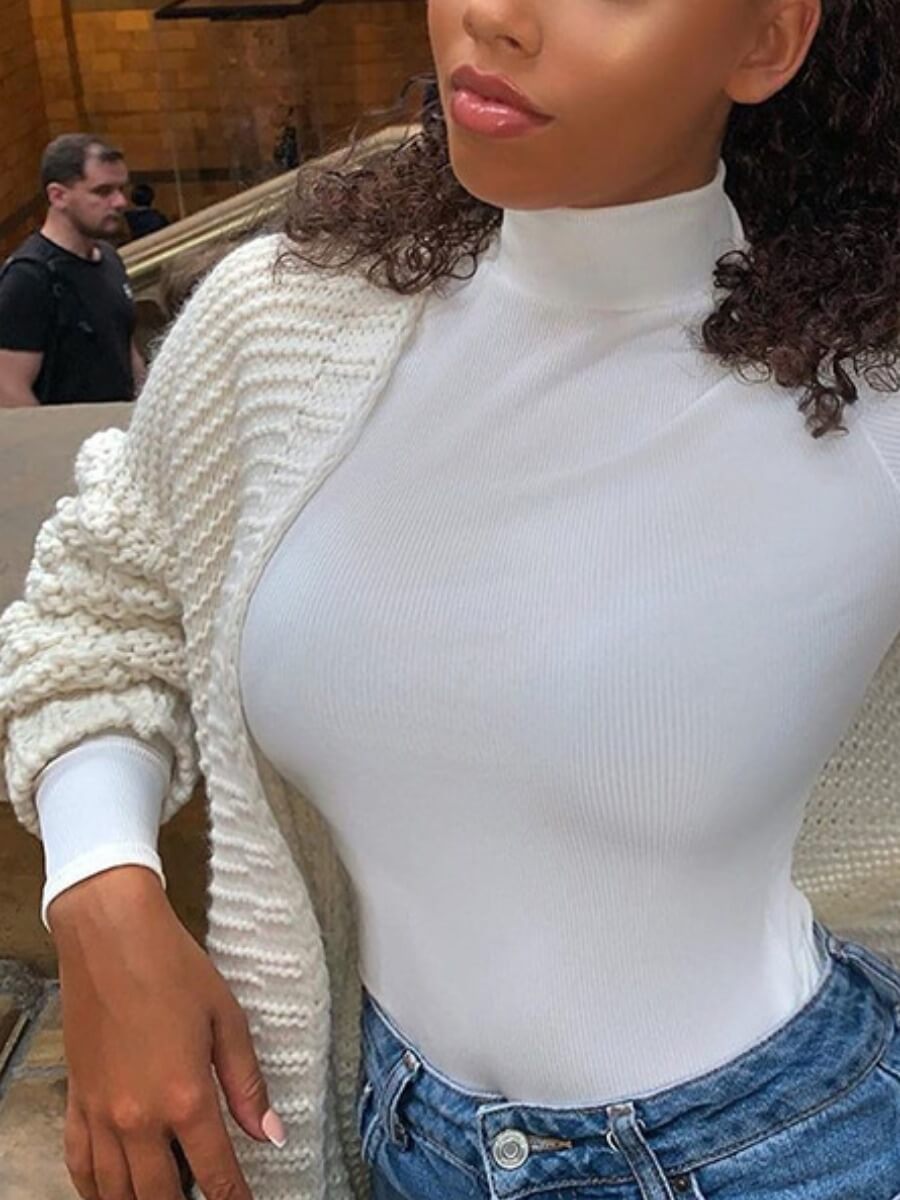 

Lovely Casual Turtleneck Skinny Black Bodysuit